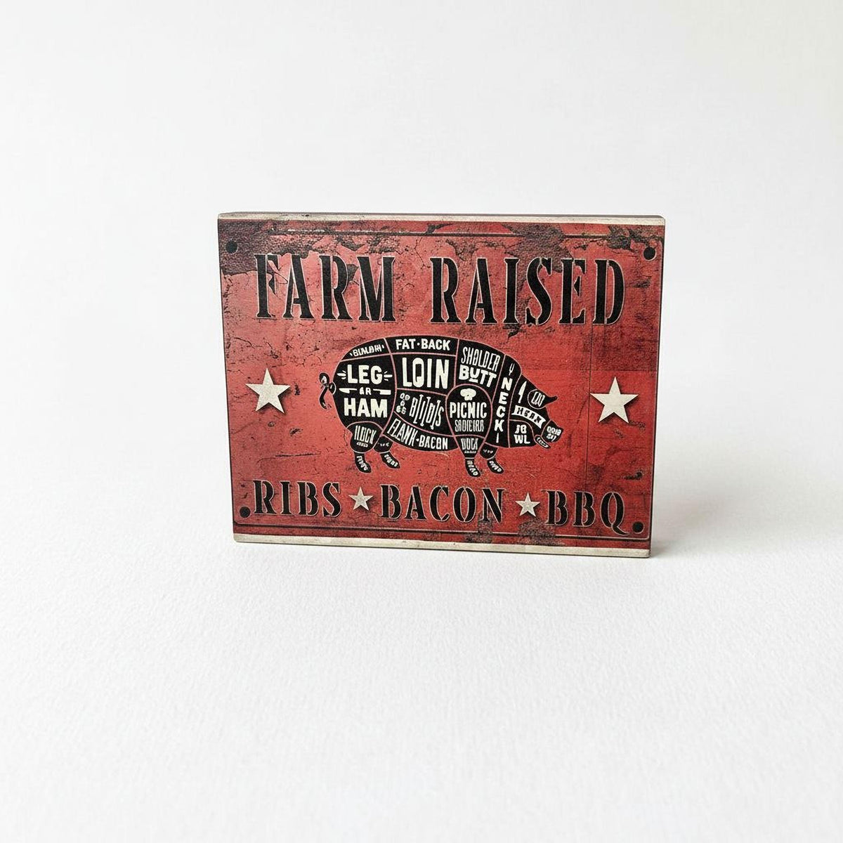Farmhouse Pig Sign, 6x8 Farm Raised Rustic Wood Wall Plaque Art by Mikela Lindel Home