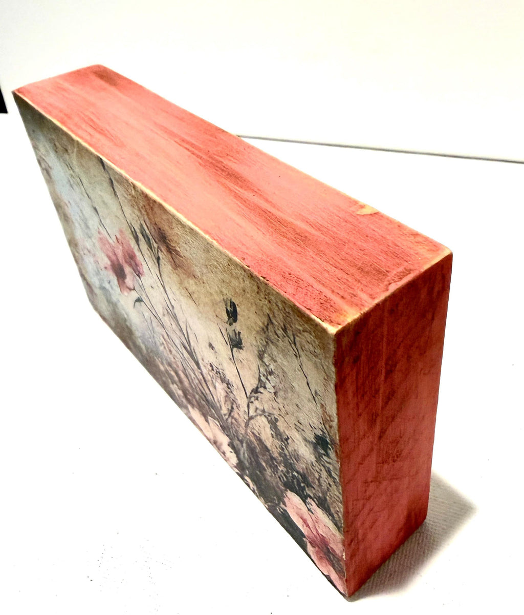 Rustic Floral Wood Block, Pink Poppy Wildflowers, 5x3 Home by Mikela Lindel Home