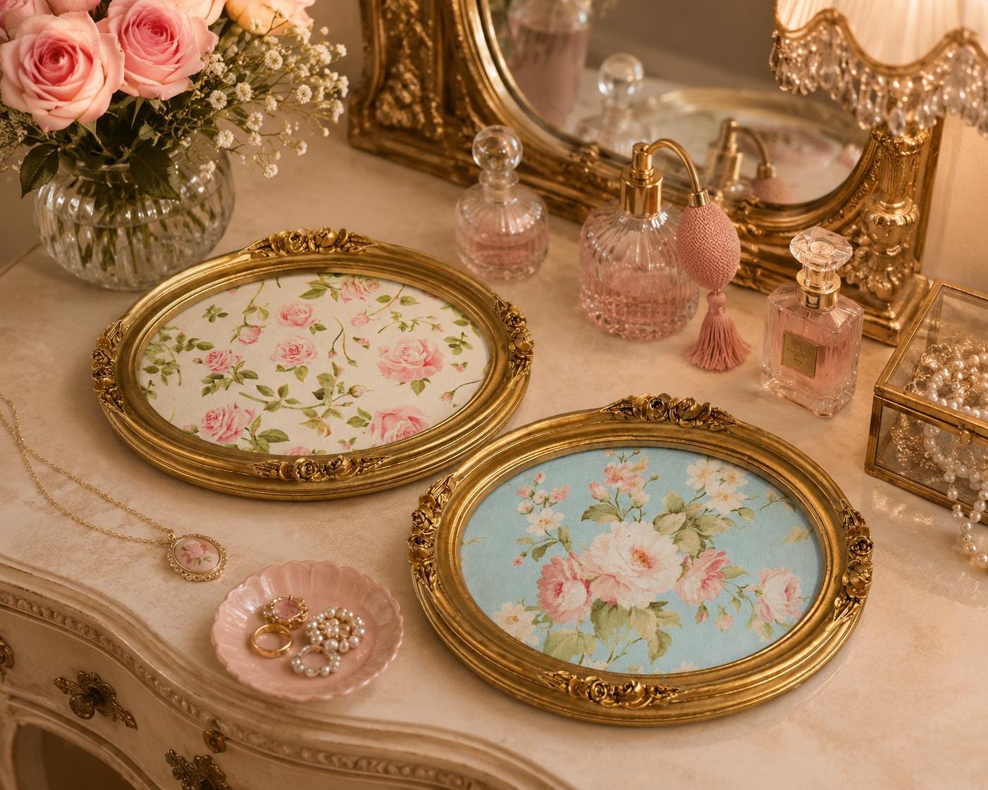 Gold French Country Oval Vanity Tray: 8.5"x6.5" each