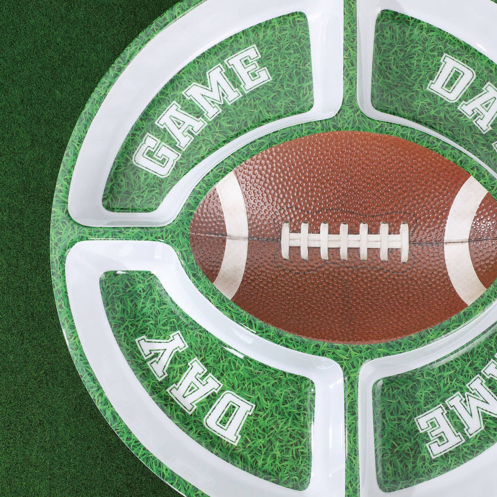 Football Snack Platter, 15-Inch Melamine 5-Section Serving Tray