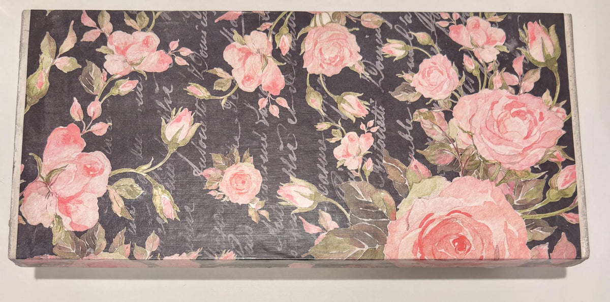 Gothic Wood Riser, Roses With Script, 12 X 5.5 In, Floral Tray by Mikela Lindel Home