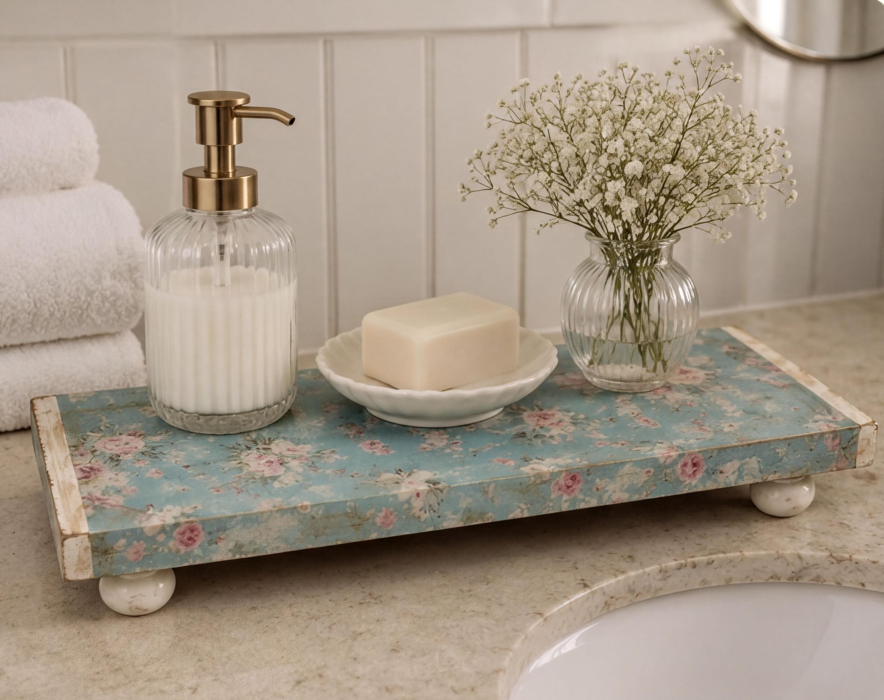 Powder Blue Ditsy Floral Riser: 12"x5.5"