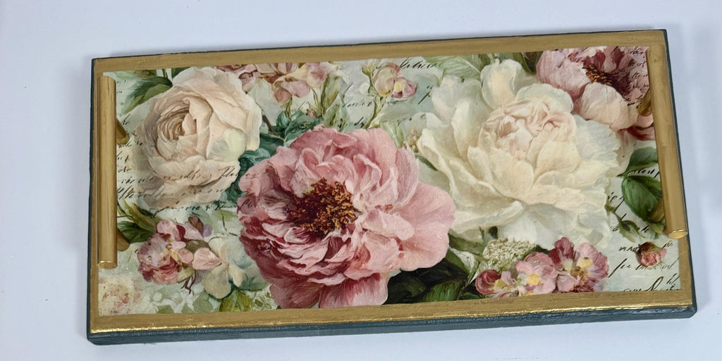 Peony Shabby Chic Tray : 16"x8"