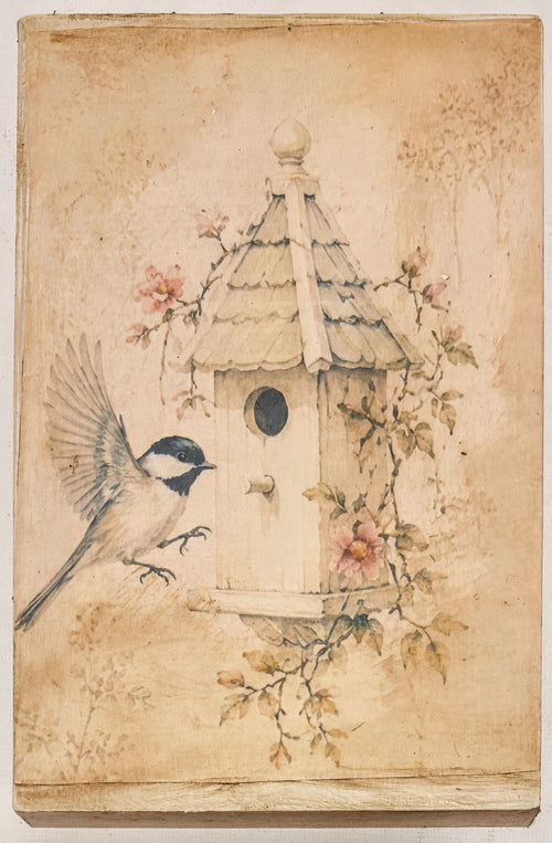 Birdhouse Wood Sign, 4X6, Vintage Floral Cottagecore Decor Set Art by Mikela Lindel Home