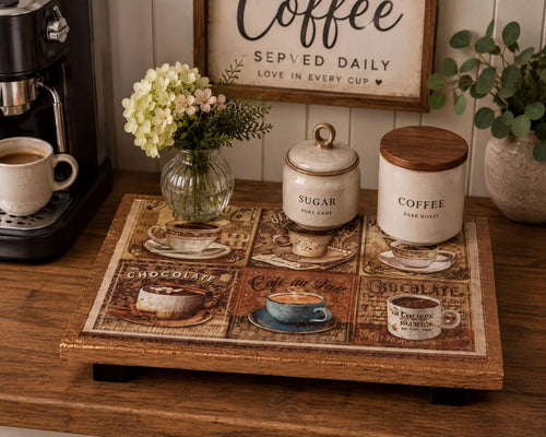 Coffee Bar Riser, Vintage Decoupage Wood Display, 9X6 In Decor by Mikela Lindel Home
