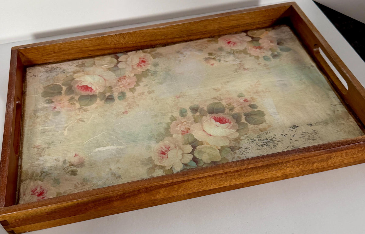 Vintage Floral Serving Tray, Rustic Wood, Farmhouse Decor, 17" X 11.5 by Mikela Lindel Home