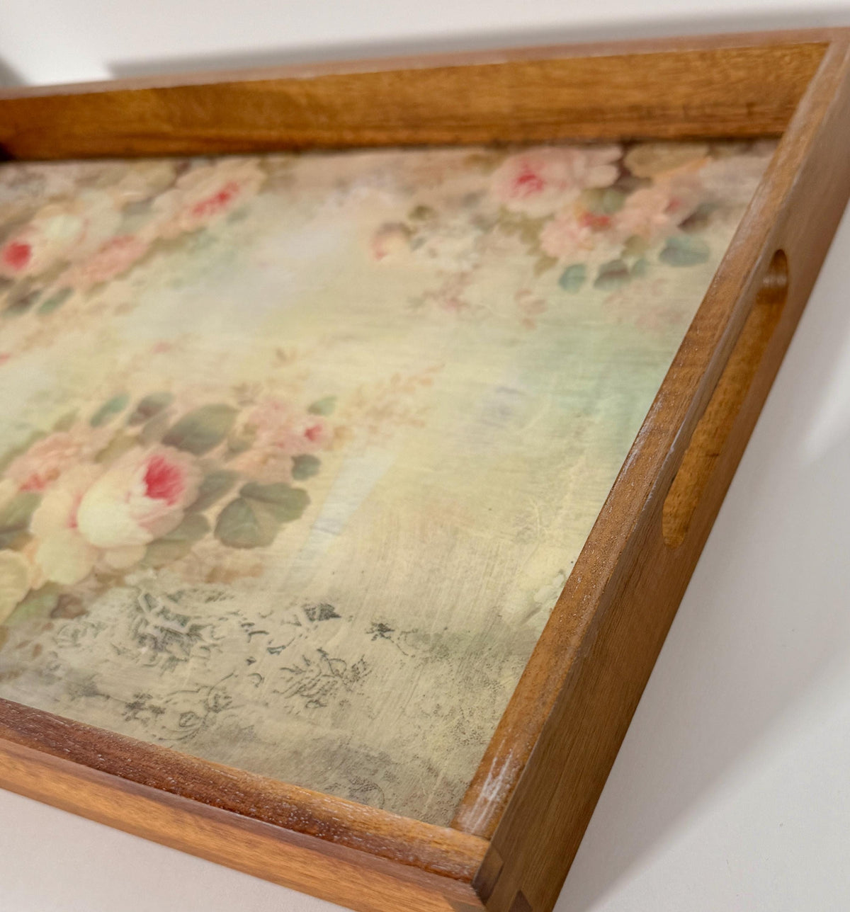 Vintage Floral Serving Tray, Rustic Wood, Farmhouse Decor, 17" X 11.5 by Mikela Lindel Home