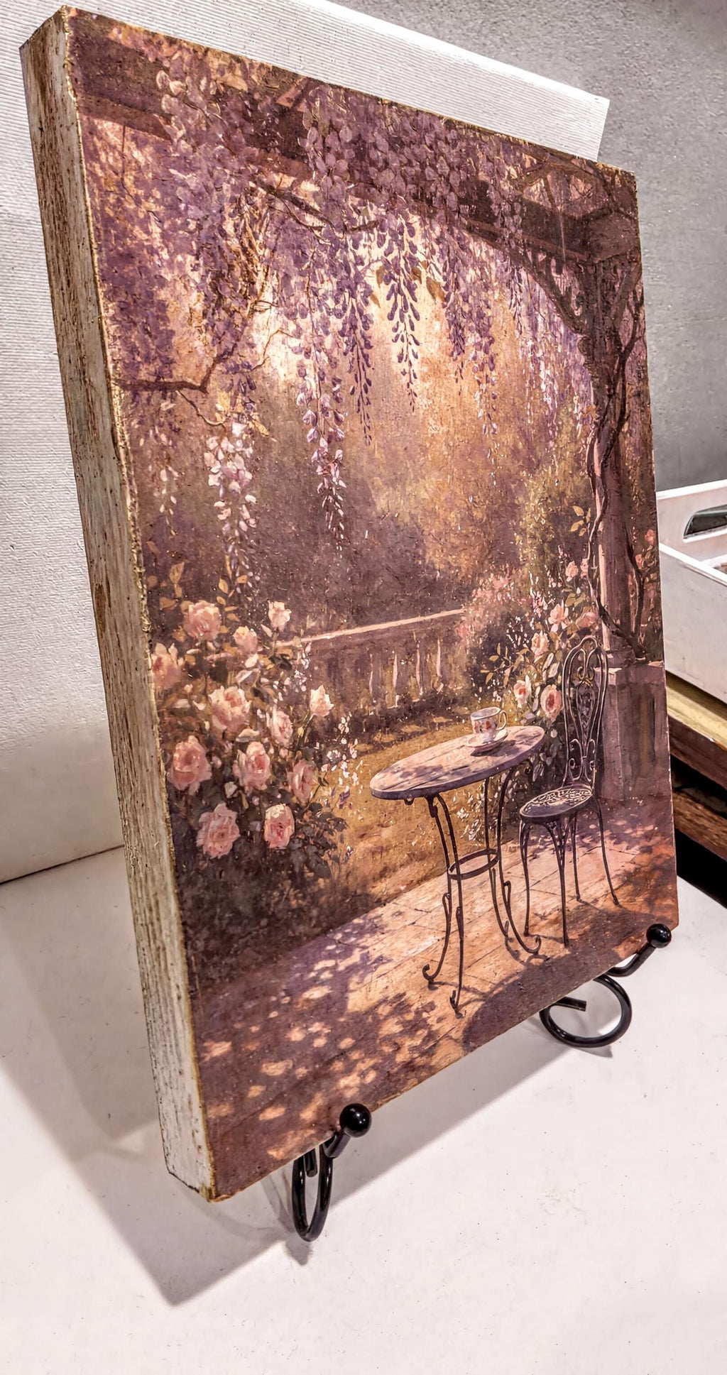 Wisteria Shelf Art, 8 X 10 Decoupage Wood Panel, Gold Decor Stand by Mikela Lindel Home