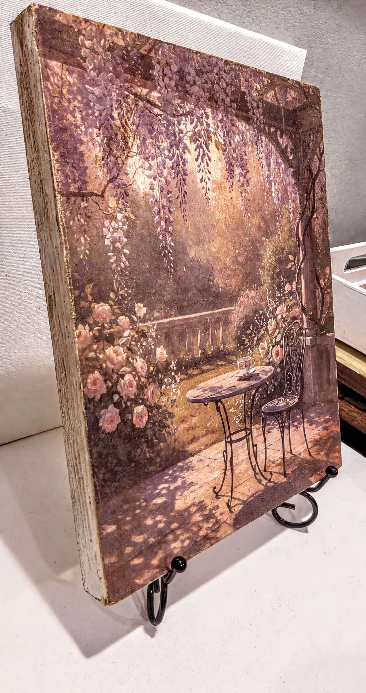 Wisteria Shelf Art, 8 X 10 Decoupage Wood Panel, Gold Decor Stand by Mikela Lindel Home