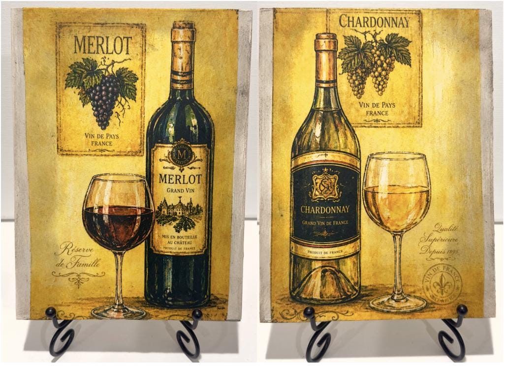 Rustic Wine - Merlot & Chardonnay: 6"x8" each
