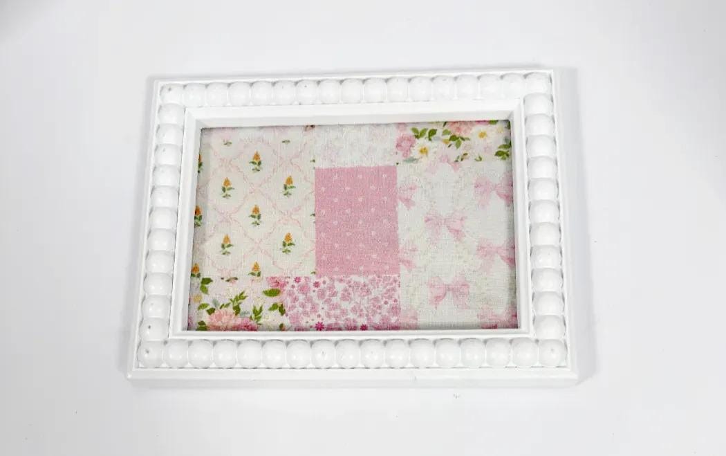 Decorative Baby Shower Tray, White Beaded Pink Patchwork, 6.5x8.5