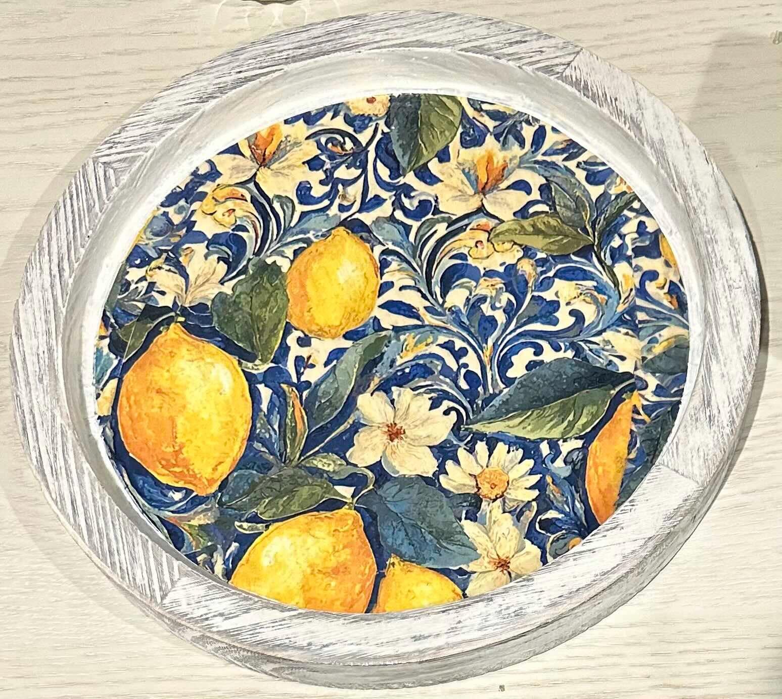 Distressed Whitewashed Lemon Blossom Tray: 11.25"