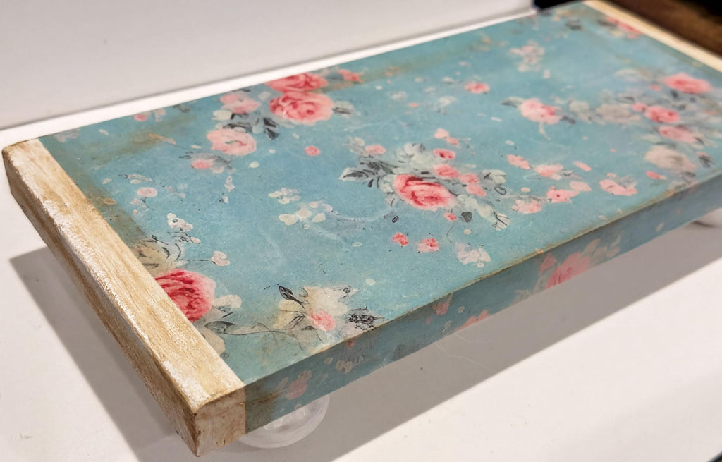 Floral Wood Riser, Powder Blue Ditsy Floral Decor, 12 X 5.5 Inch by Mikela Lindel Home