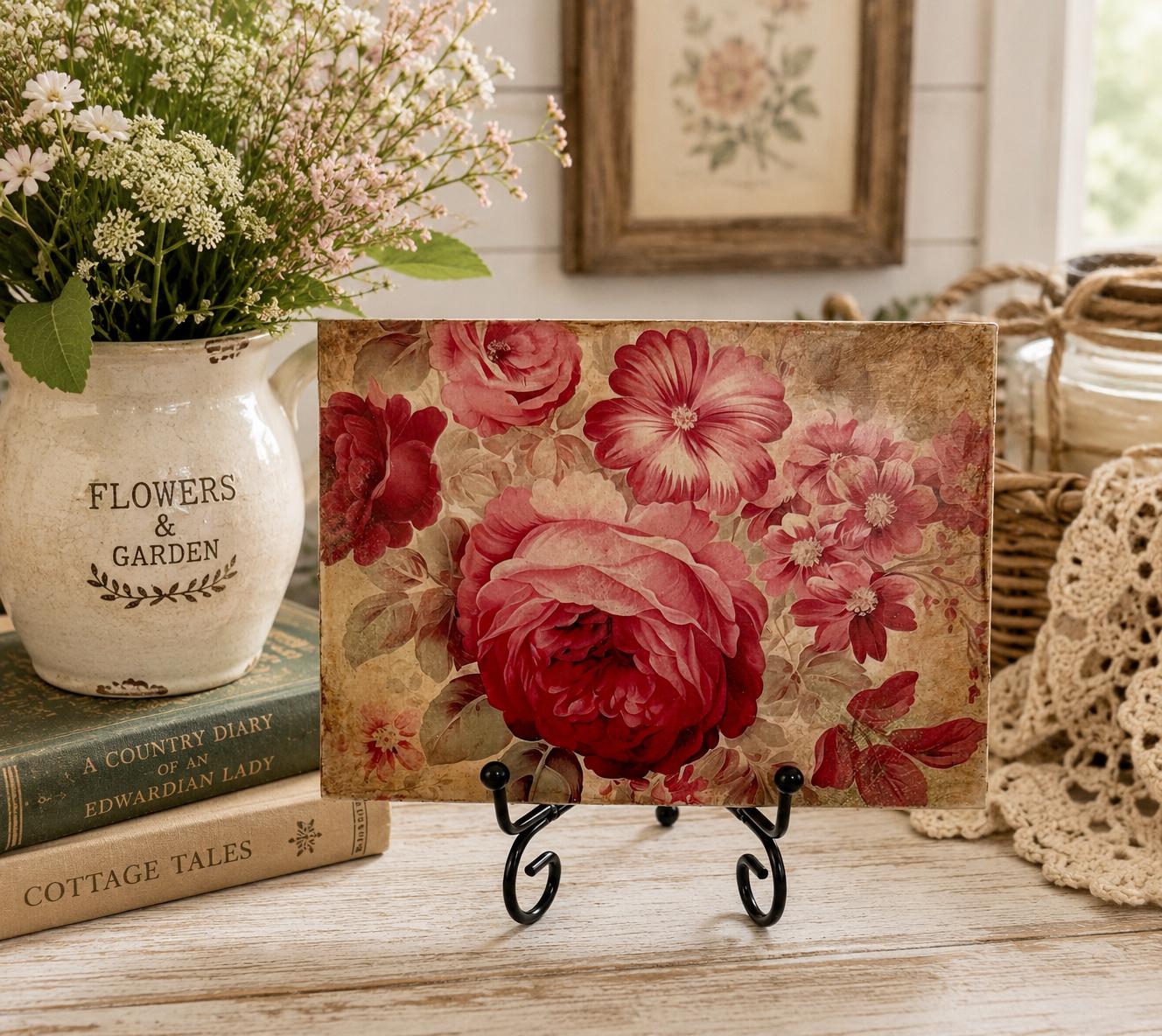 Antique Red Roses: 7"x5"