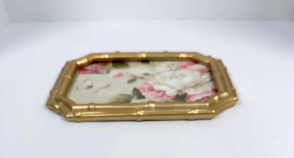 Gold Floral Vanity Tray, Scalloped Rose Frame, 8 X 6.25 In, Decor