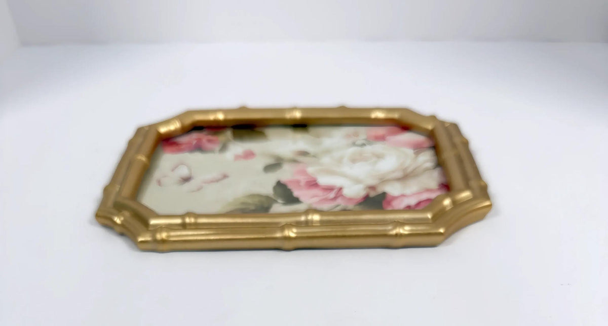 Gold Floral Vanity Tray, Scalloped Rose Frame, 8 X 6.25 In, Decor