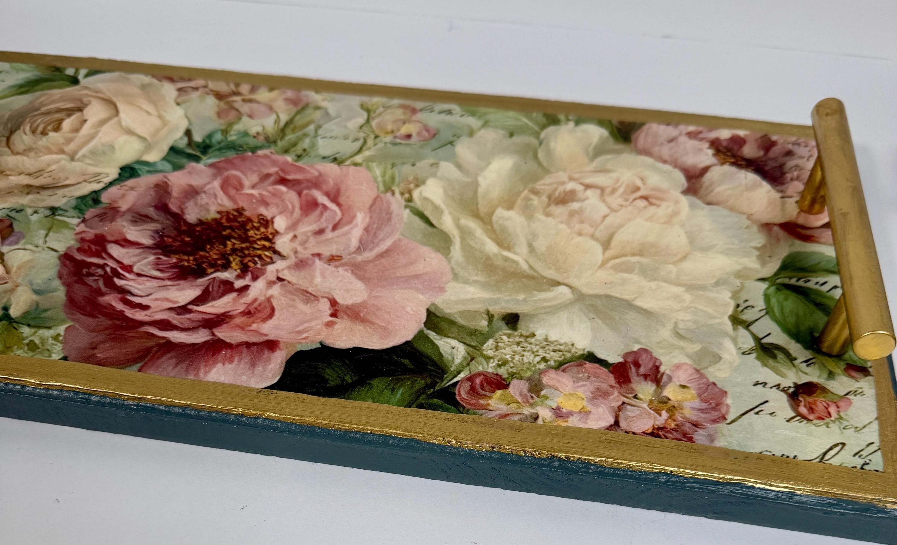 Peony Shabby Chic Tray : 16"x8"