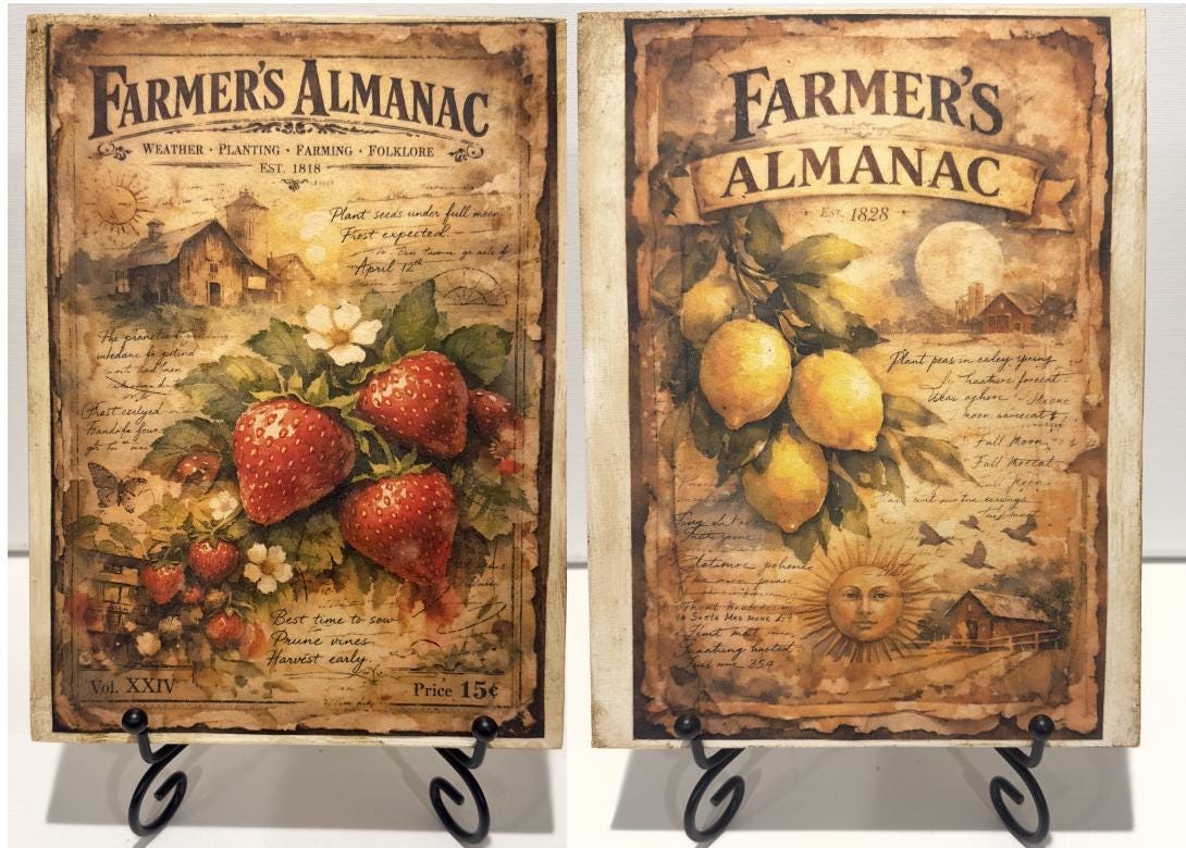 Farmhouse Fruit Wall Art | Strawberry Lemon Panels 6x8 Inch Decor by Mikela Lindel Home