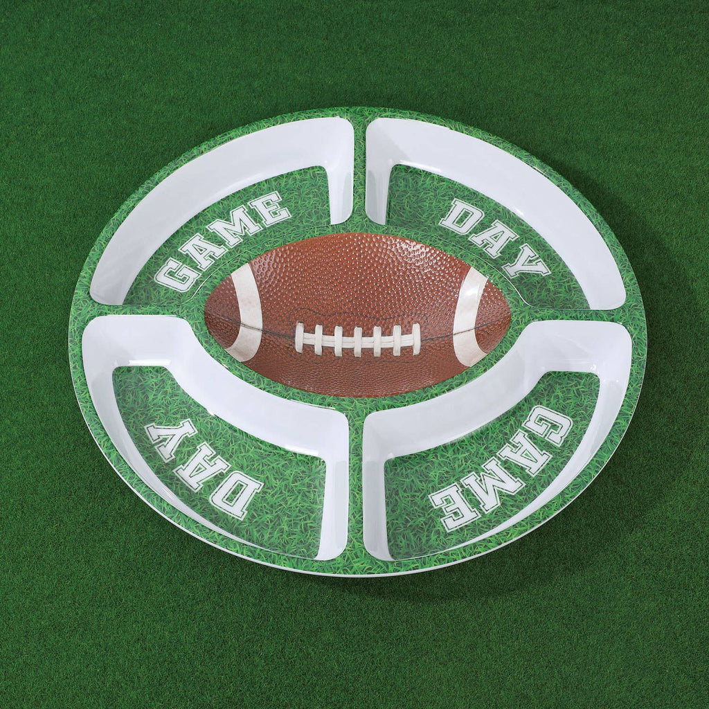 Football Snack Platter, 15-Inch Melamine 5-Section Serving Tray