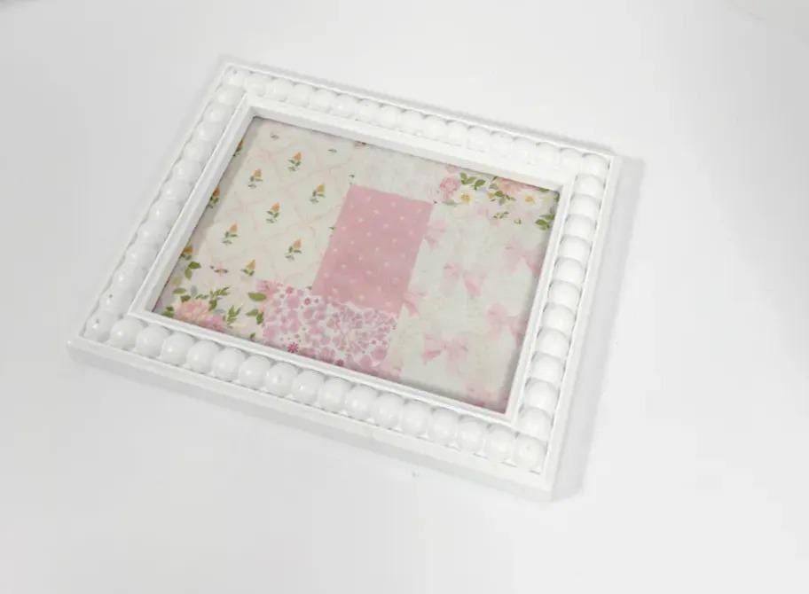 Decorative Baby Shower Tray, White Beaded Pink Patchwork, 6.5x8.5