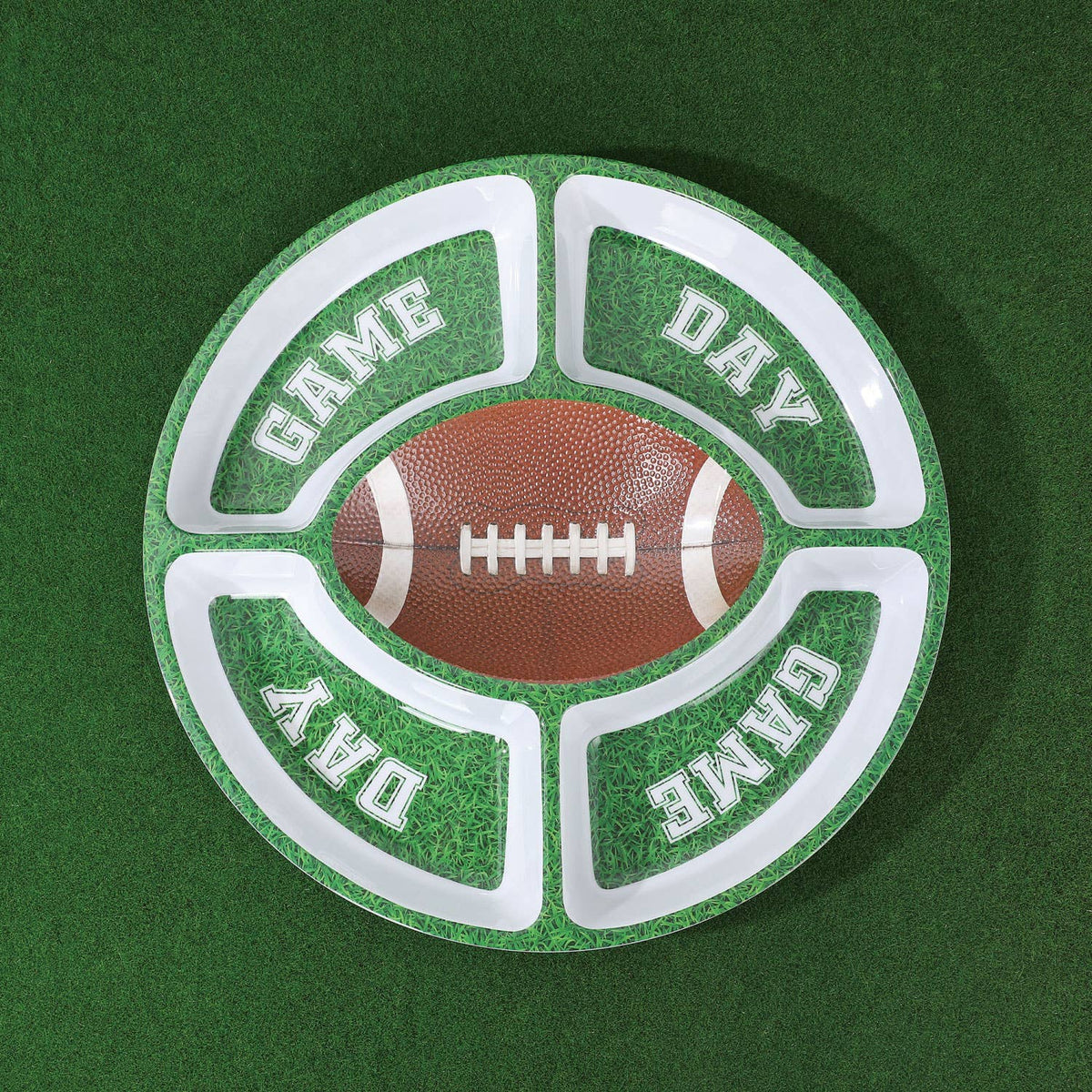 Football Snack Platter, 15-Inch Melamine 5-Section Serving Tray
