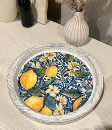 Distressed Whitewashed Lemon Blossom Tray: 11.25"