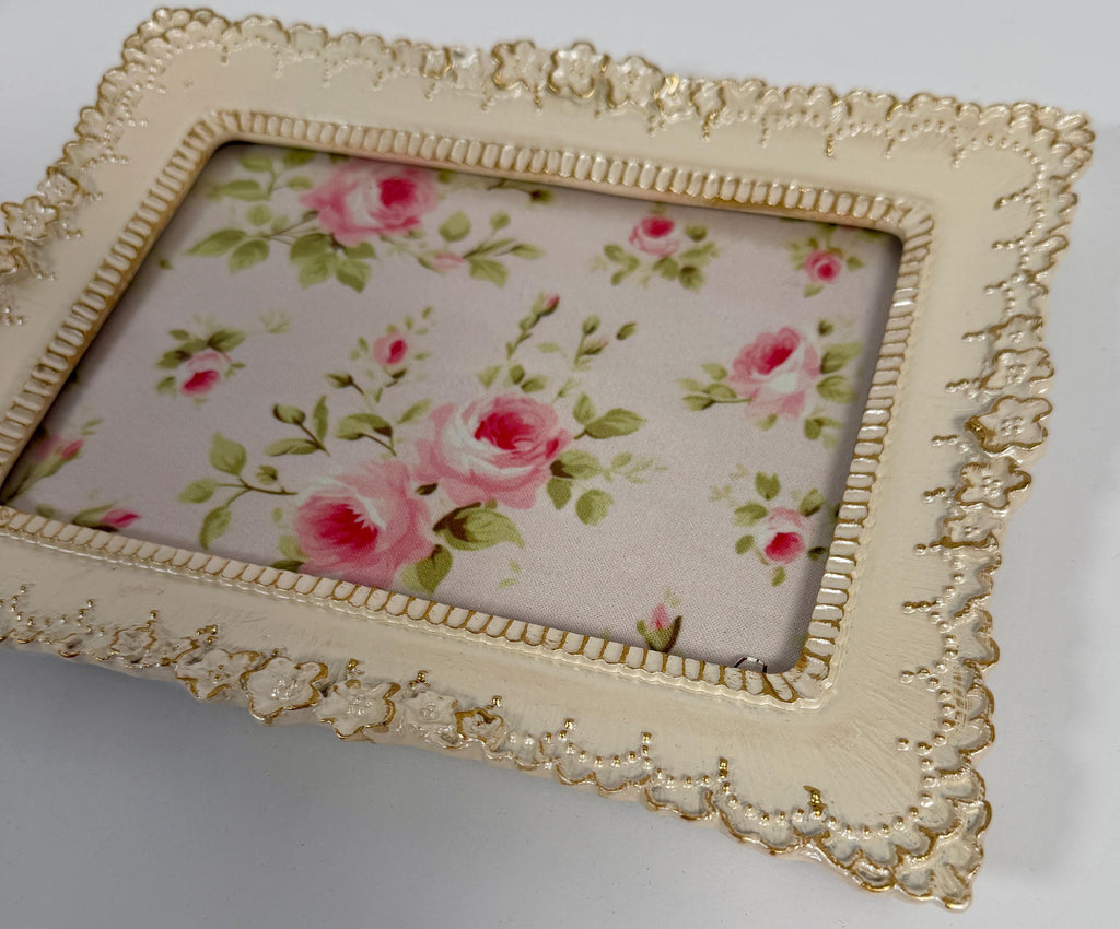 Shabby Chic Ivory & Gold Jewelry Tray: 9”x7"