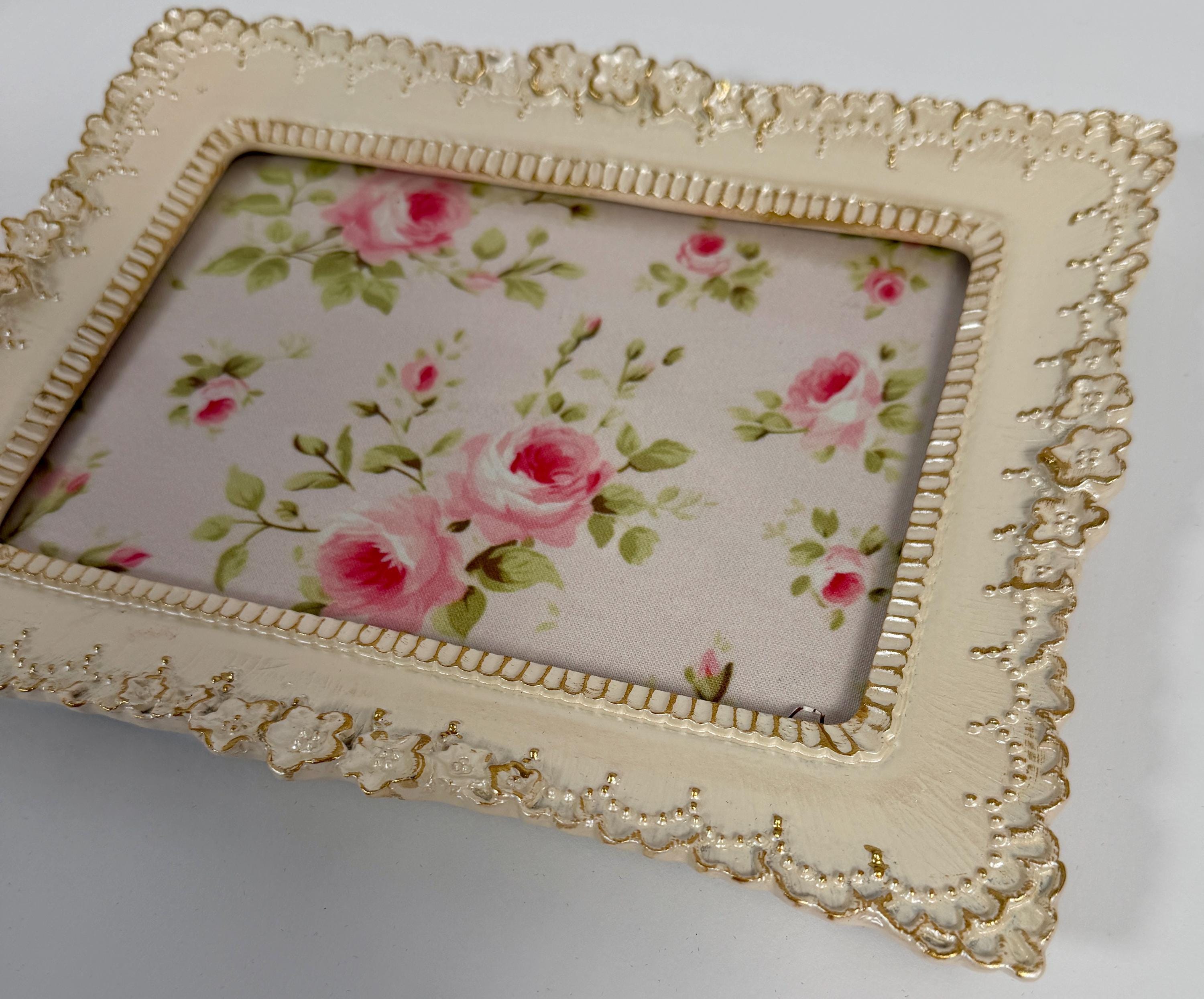 Shabby Chic Ivory & Gold Jewelry Tray: 9”x7"