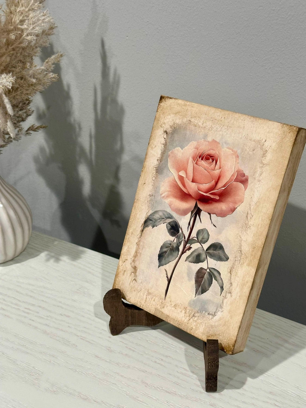 Rose Wood Block Art, Shabby Chic Rose Decoupage, 5X7 Inch Decor by Mikela Lindel Home