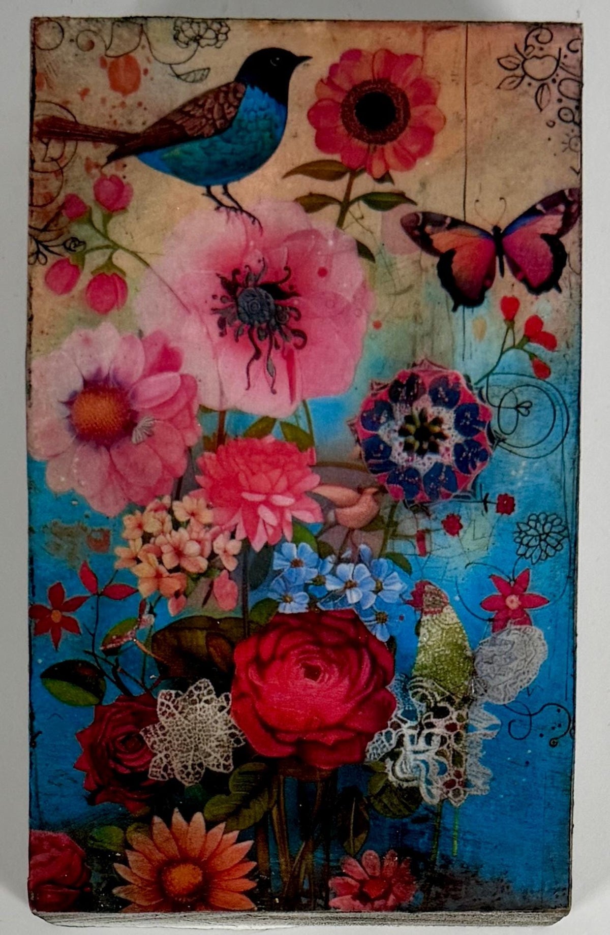 Boho Bird Wood Block, Butterfly Garden Decor, 3 X 5 In, Shelf Art by Mikela Lindel Home