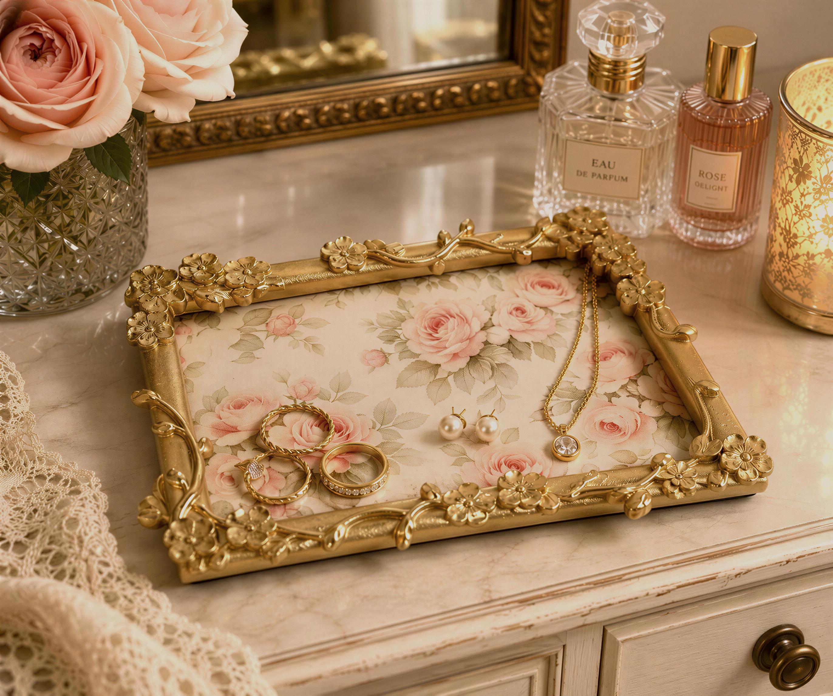 Petite Floral Jewelry Tray: 7.5"x6"