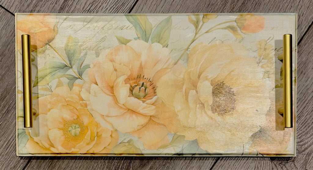 Floral Decorative Tray, Peach Botanical Accent, 15.75 X 8 In, Gift by Mikela Lindel Home