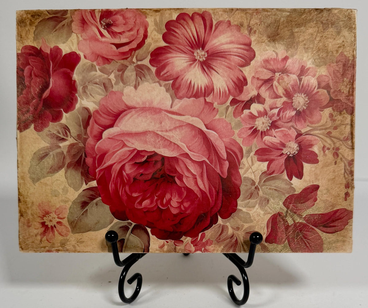 Vintage Rose Wood Plaque | Antique Red Roses, 7" X 5" Wall Decor by Mikela Lindel Home