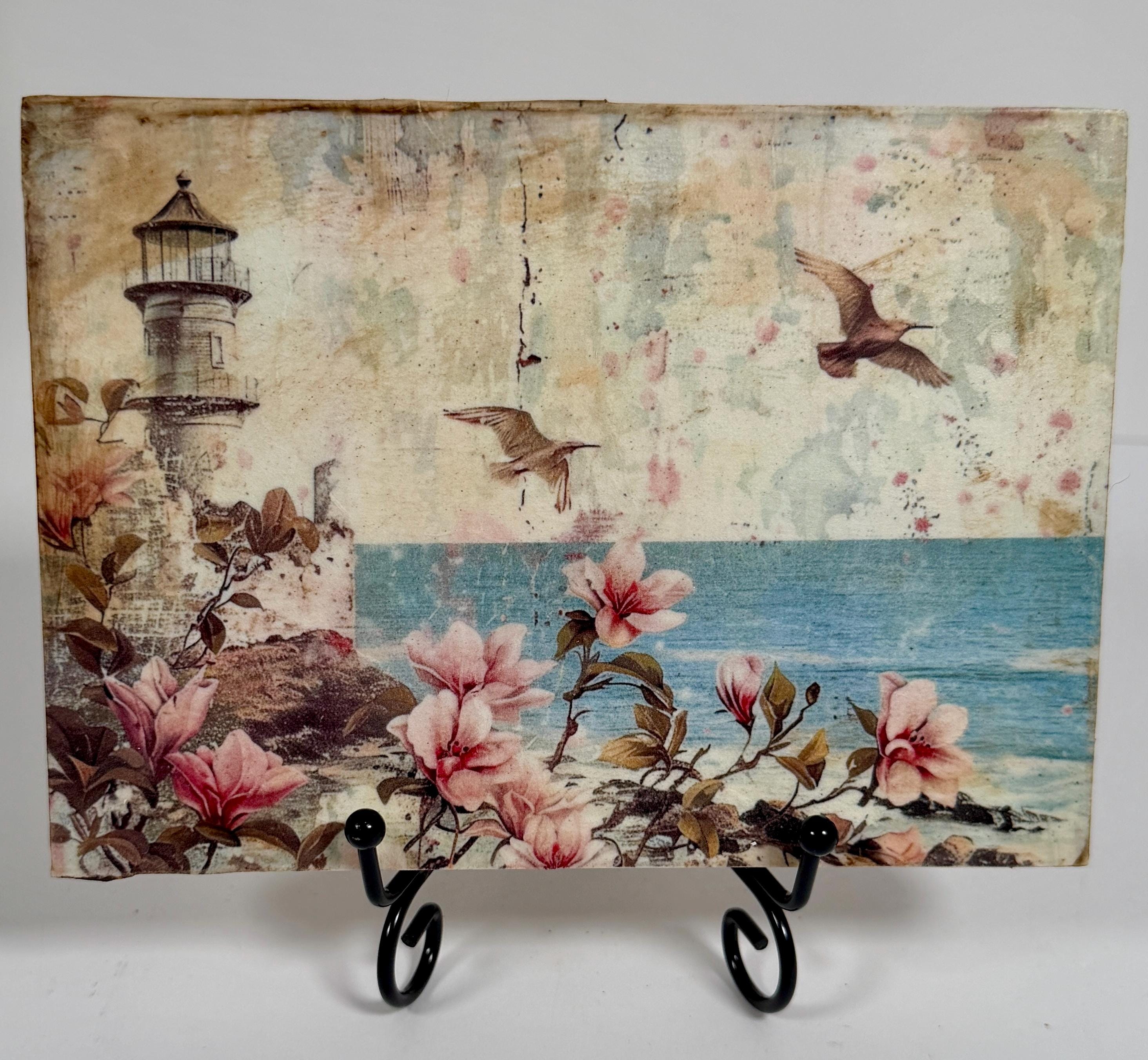 Antiqued Seaside Magnolia Beach Decor: 7"x5"