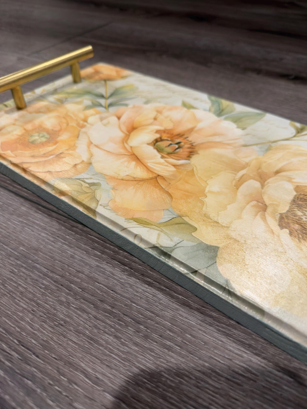 Floral Decorative Tray, Peach Botanical Accent, 15.75 X 8 In, Gift by Mikela Lindel Home