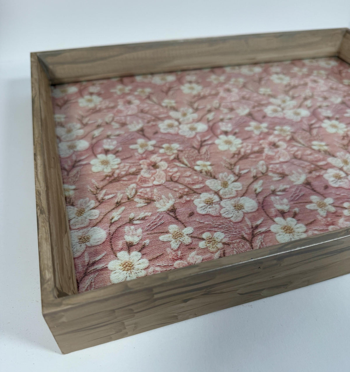 Romantic Floral Organizer, Embroidered-Look Vanity Tray 14.5x11.5 by Mikela Lindel Home