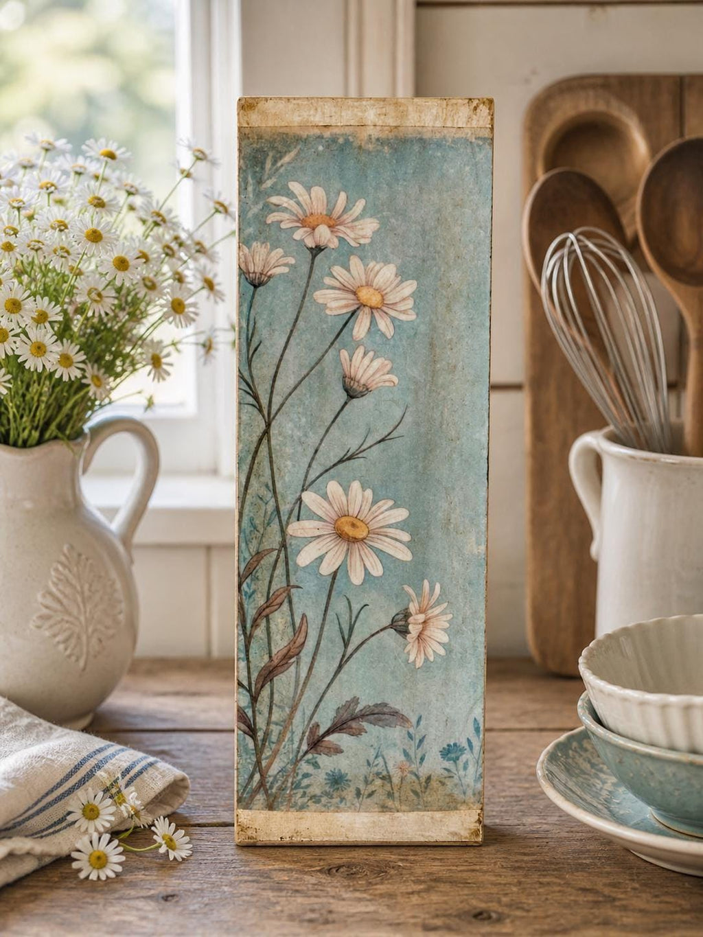 Daisy Wood Block, 4X12 Rustic Farmhouse Decor, Tall Narrow Home by Mikela Lindel Home