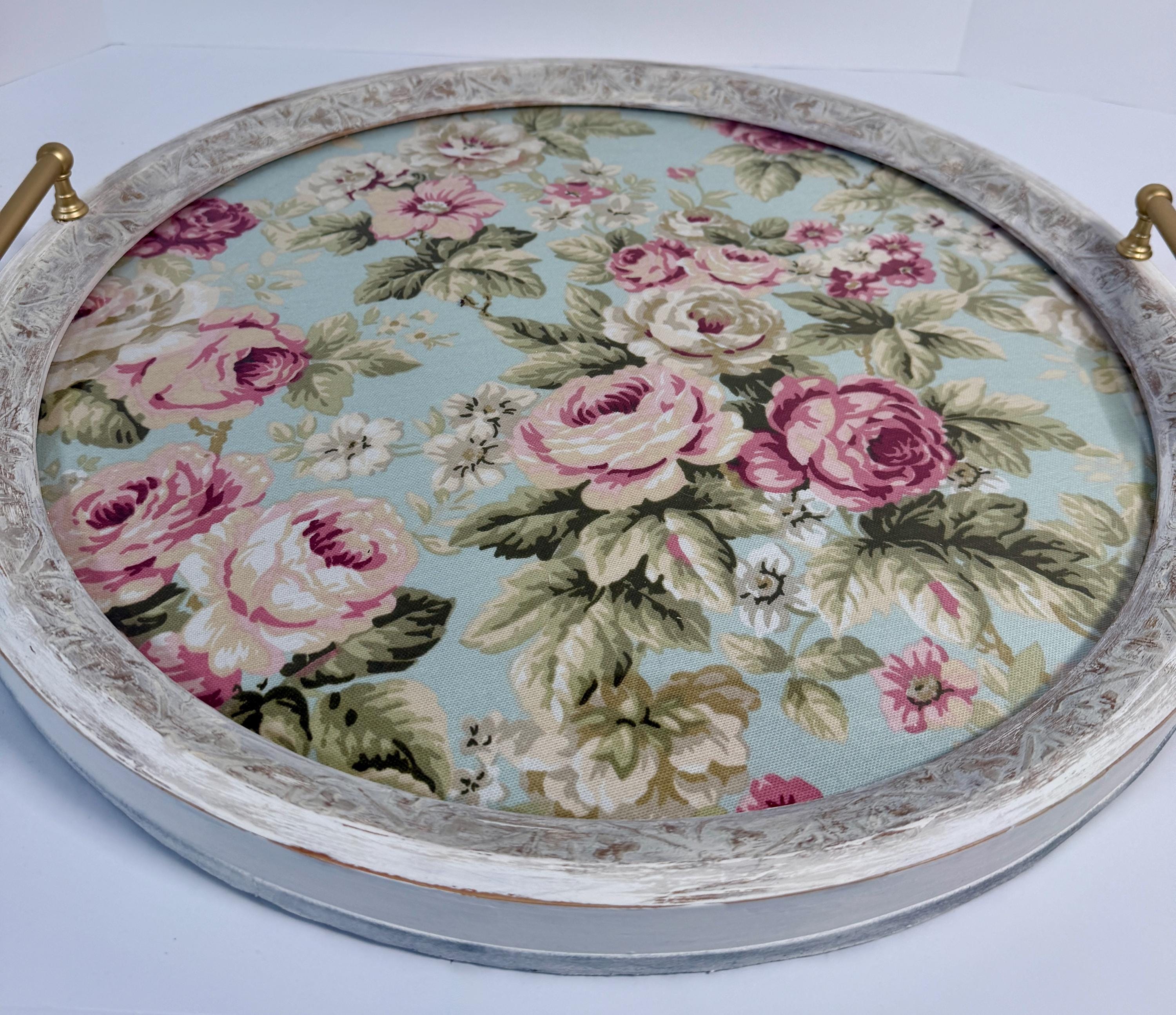 Oversized Whitewashed Wood & Glass Tray: 20"