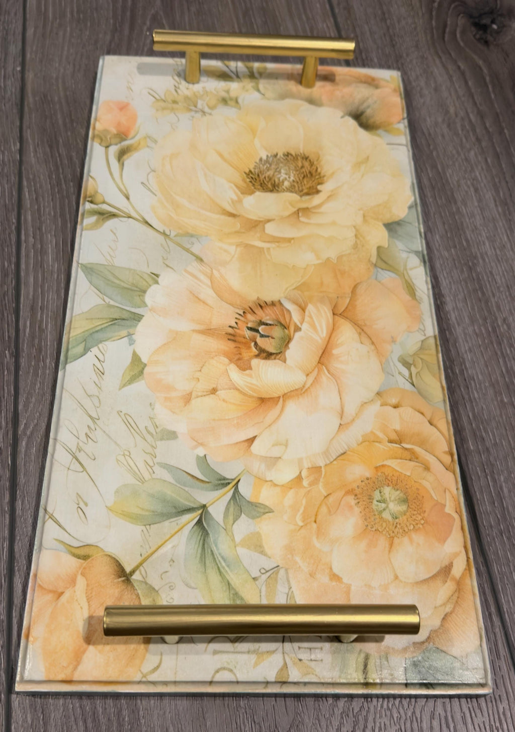 Floral Decorative Tray, Peach Botanical Accent, 15.75 X 8 In, Gift by Mikela Lindel Home