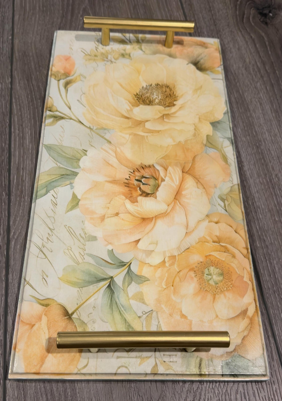 Floral Decorative Tray, Peach Botanical Accent, 15.75 X 8 In, Gift by Mikela Lindel Home
