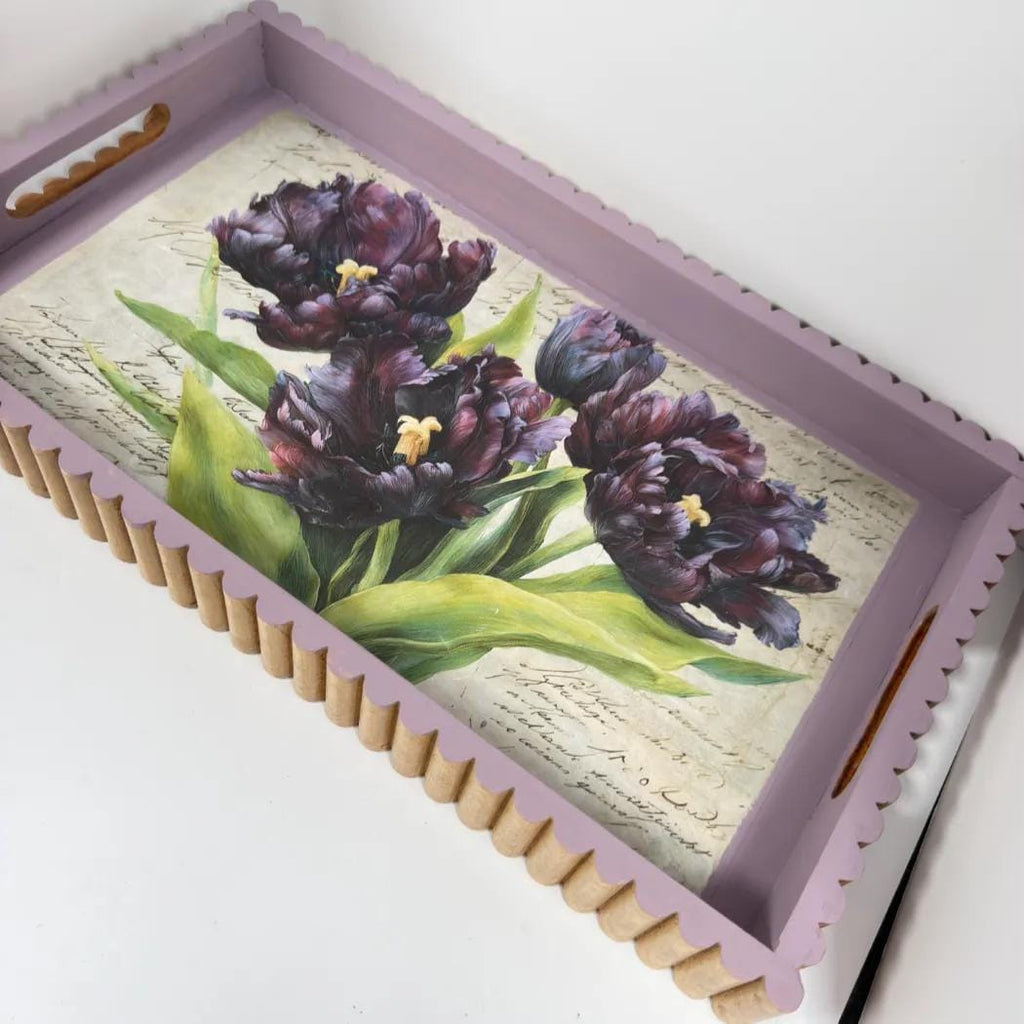 Purple Tulip Wood Tray, Lavender Botanical Decoupage Tray, 19.25x11.25 In by Mikela Lindel Home