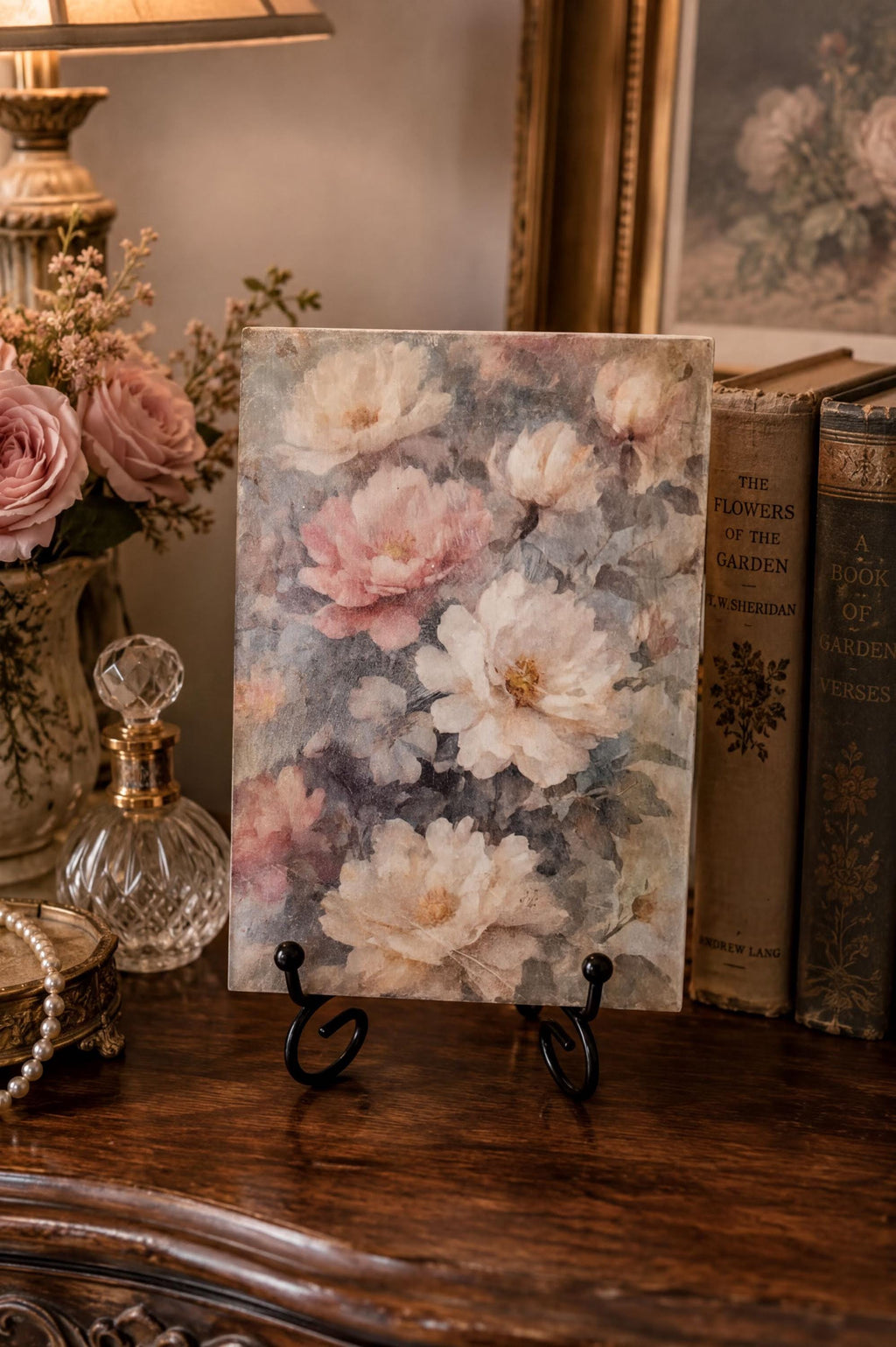 Peony Wood Sign, Dusty Pink, 5x7 Vintage Floral Home Decor by Mikela Lindel Home