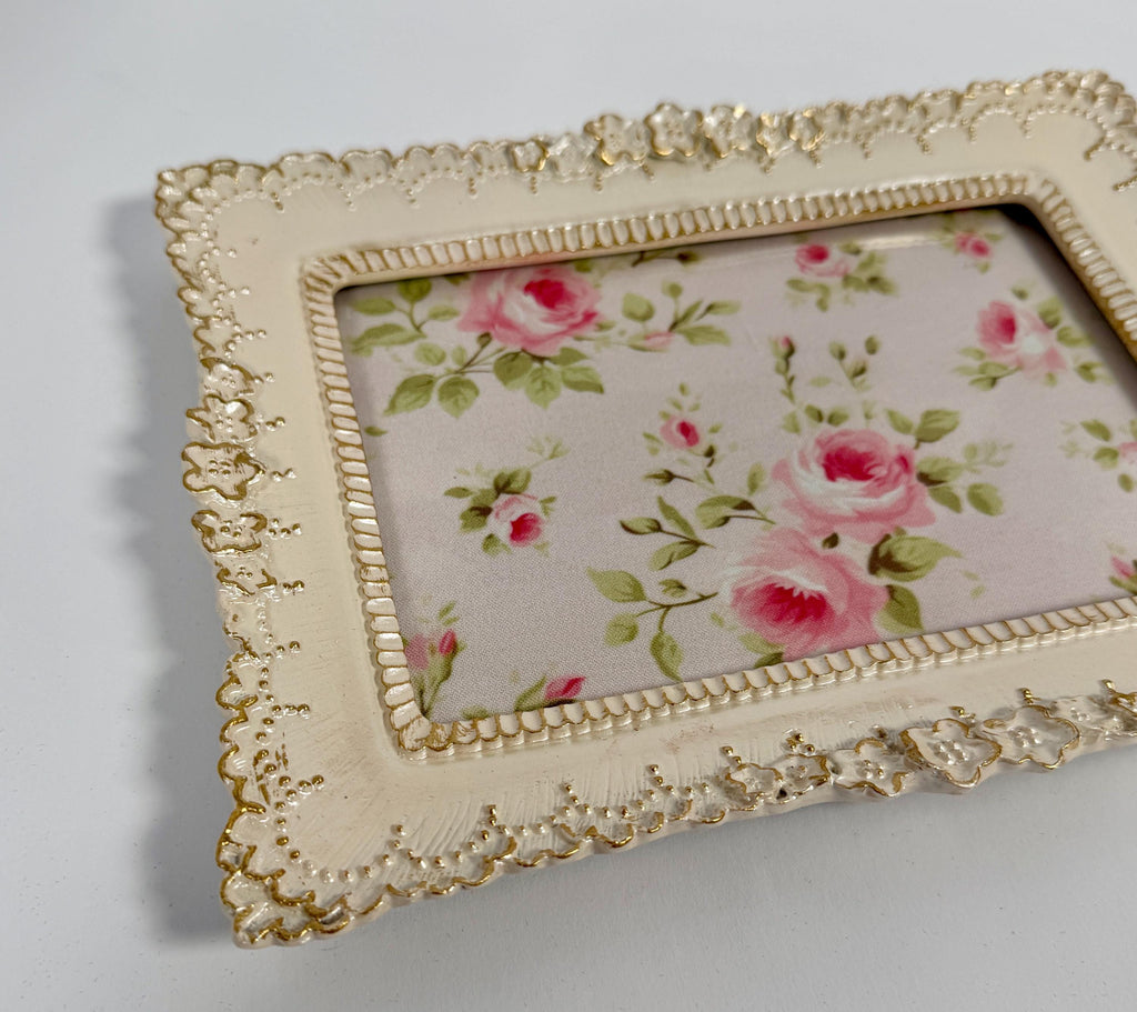 Shabby Chic Ivory & Gold Jewelry Tray: 9”x7"