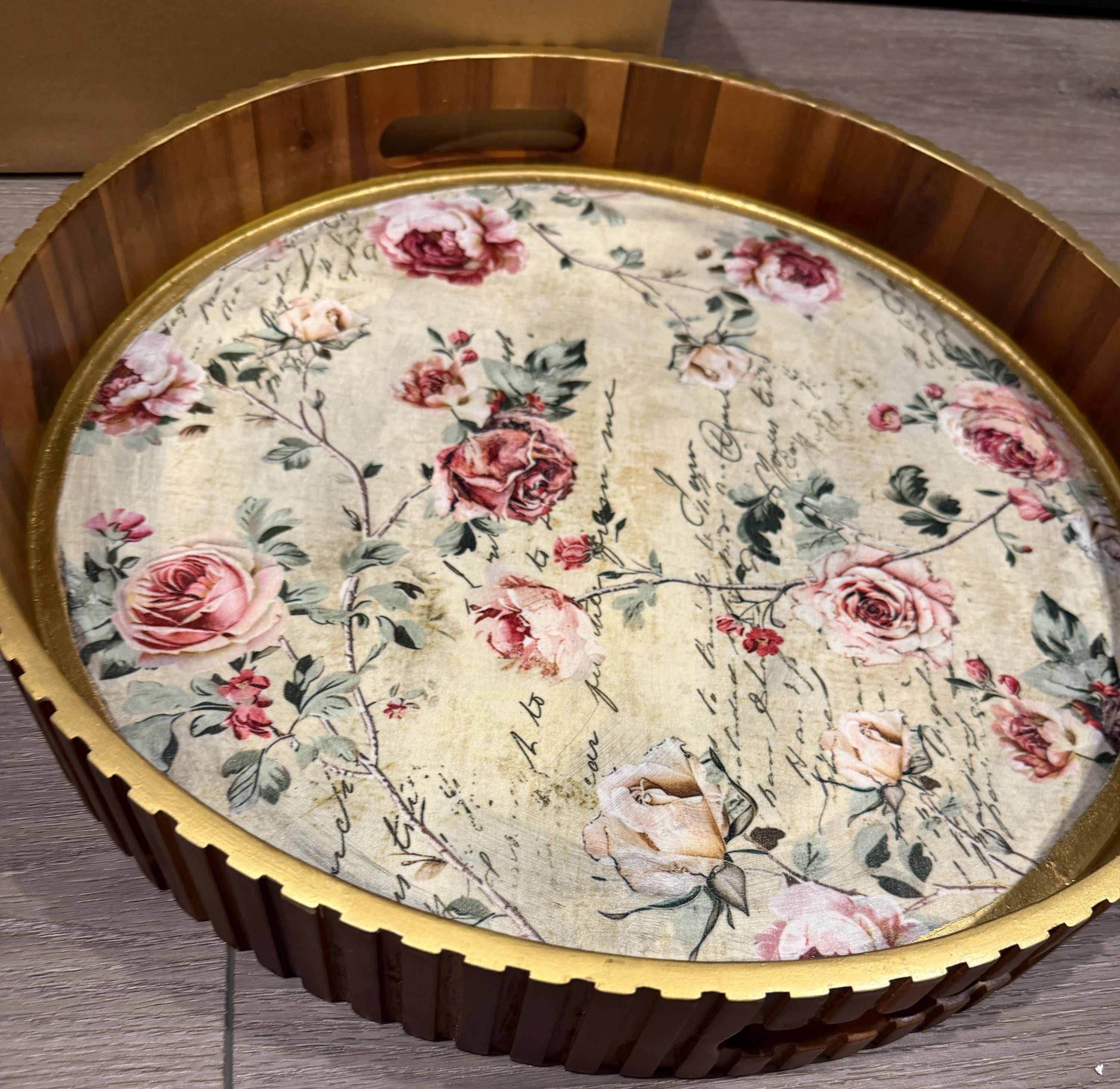 Large Round Floral Tray: 17.75"; 2.5" height
