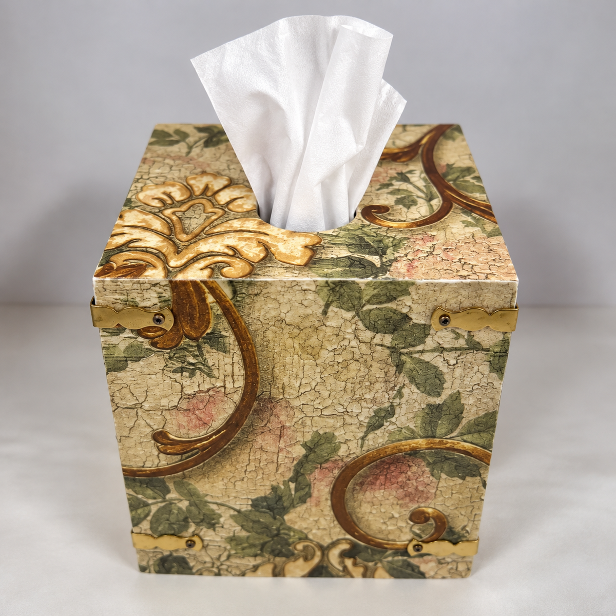 Handcrafted Vintage Floral Wooden Tissue Box | French Country Decor