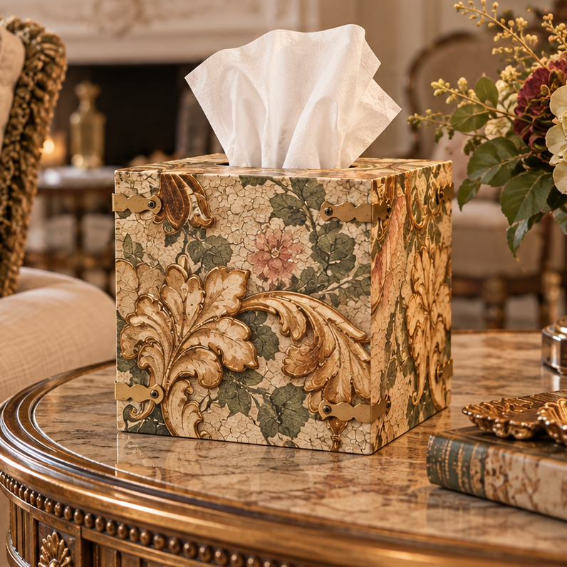 Handcrafted Vintage Floral Wooden Tissue Box | French Country Decor