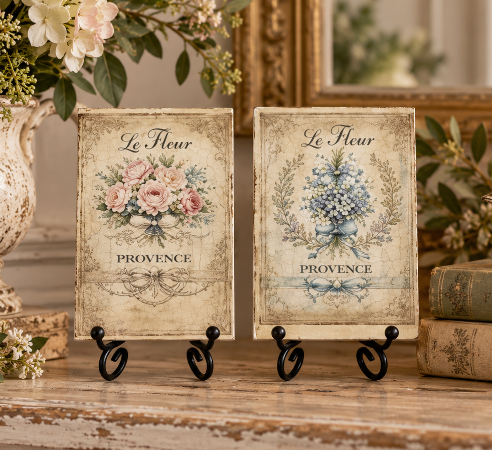 Cottagecore Floral Wood Sign, Vintage Botanical Plaque Decor, 4"x6"