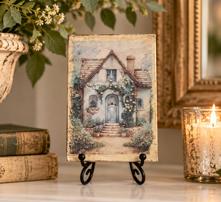 Cottagecore Wood Sign, Fairy Tale Cottage, Handmade Plaque, 4"x6"