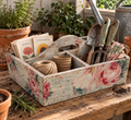 Floral Wood Caddy, 4 Compartment Farmhouse Storage, Vintage Rose