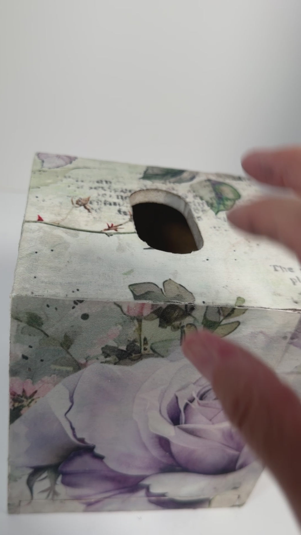 Lavender Rose Decoupage Tissue Box Cover | Wood Cube Holder, 5.75"